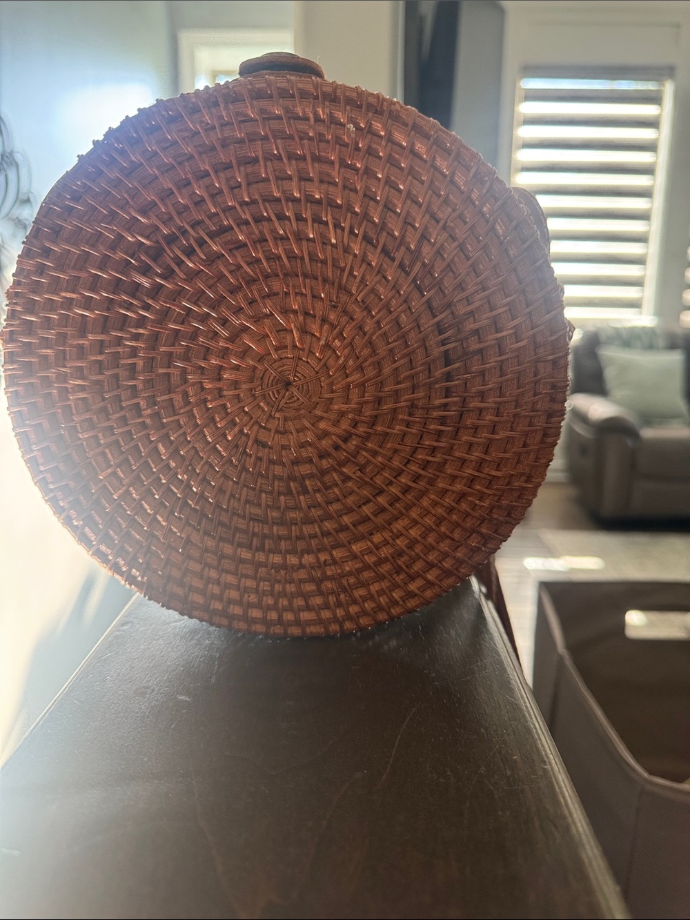 Round Woven Rattan Crossbody Bag - Brown